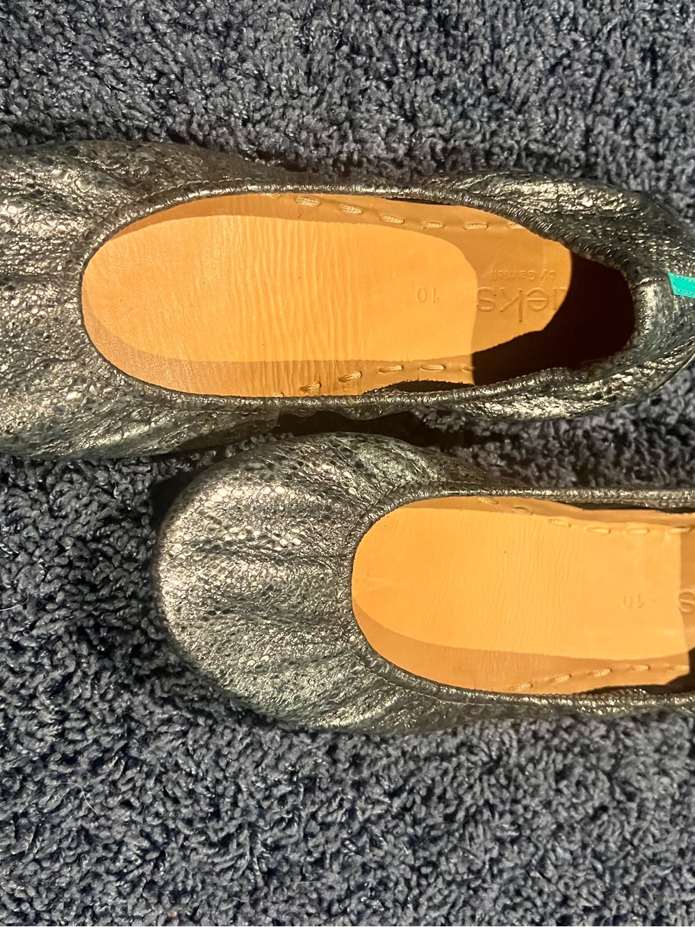 Tieks Metallic Pewter Leather Flats Size 10 FULL SET Box Bag Flower